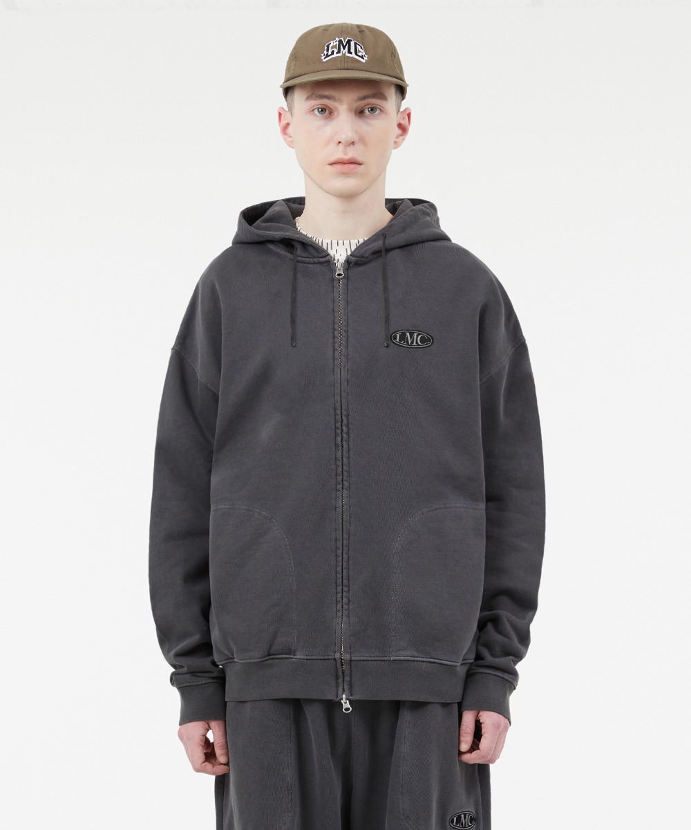 OVAL OVERDYED ZIP-UP HOODIE black