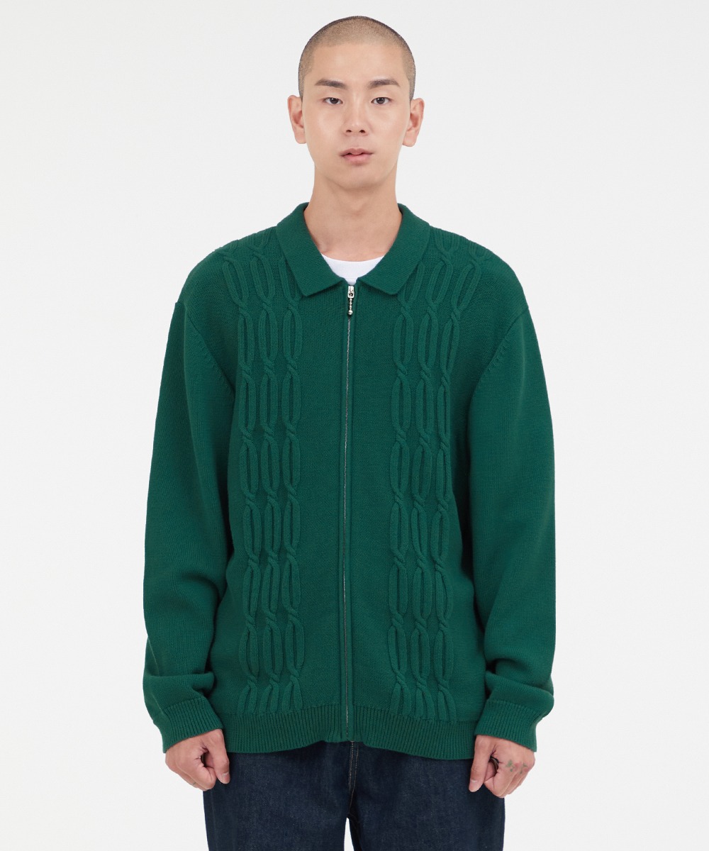 LMC CABLE ZIP-UP KNIT POLO SHIRT green